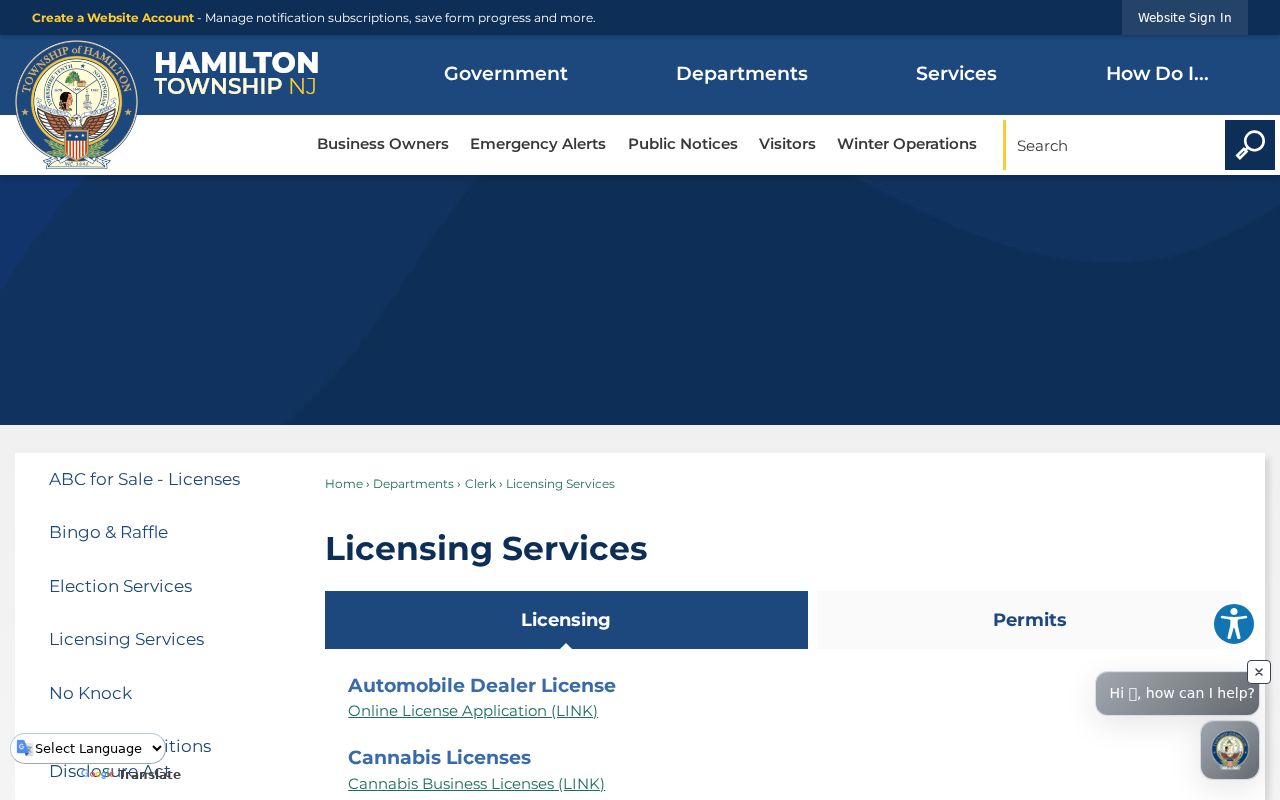 Hamilton Township residents directory licensing services