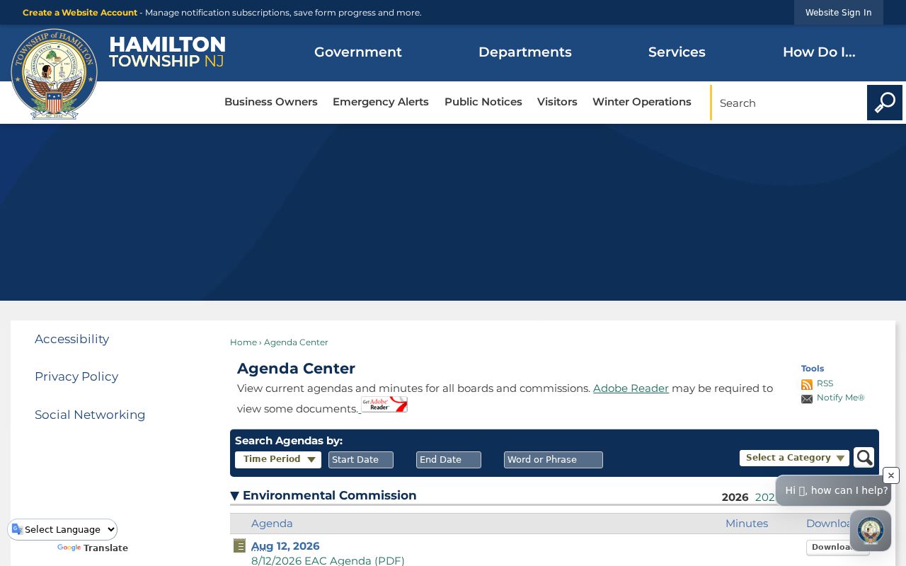 Hamilton Township residents directory Agenda Center search