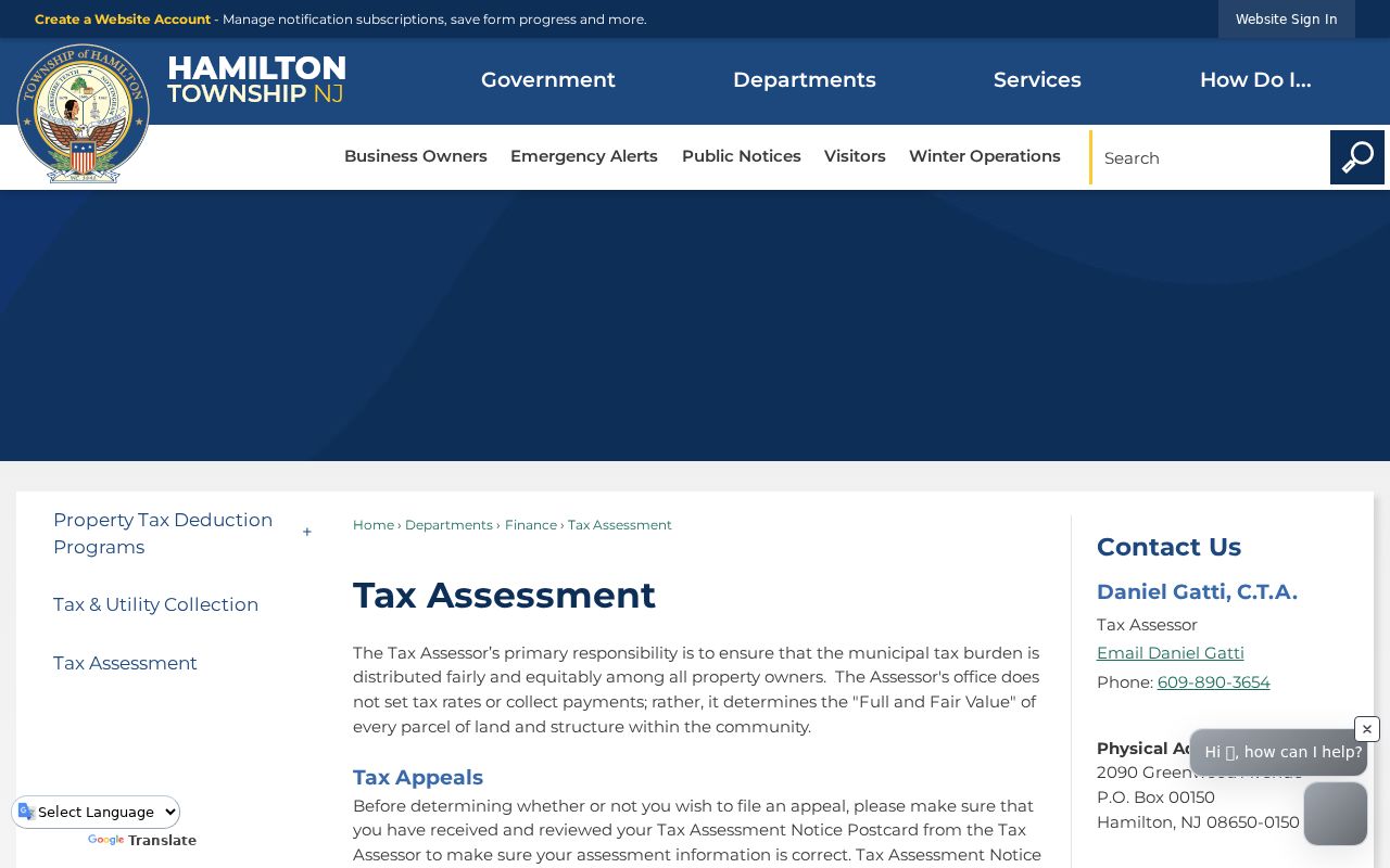 Hamilton Township street directory view of the Tax Assessor access page