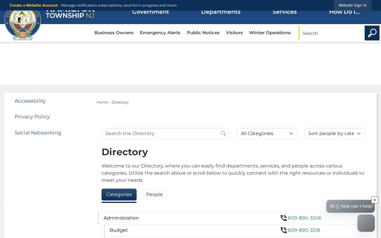 Hamilton Township residents directory municipal staff search interface