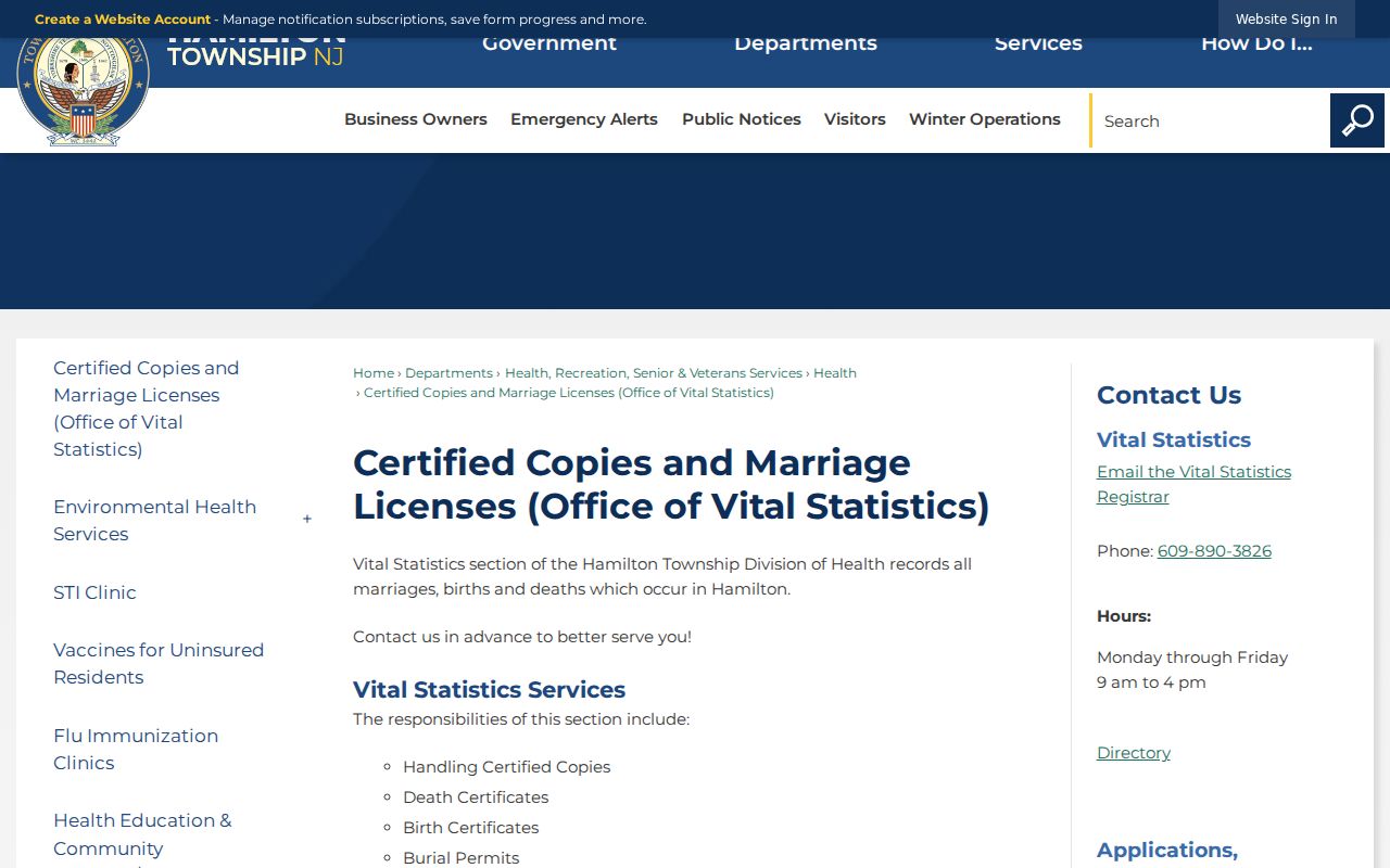 Hamilton Township resident lookup illustration of the local vital statistics access route