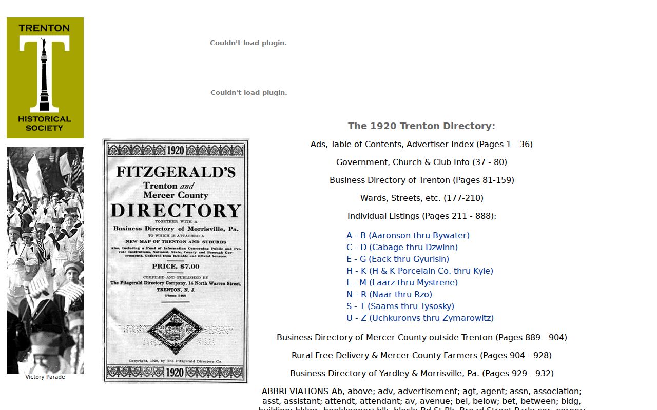 Hamilton Township city directory research using the Trenton Historical Society 1920 index